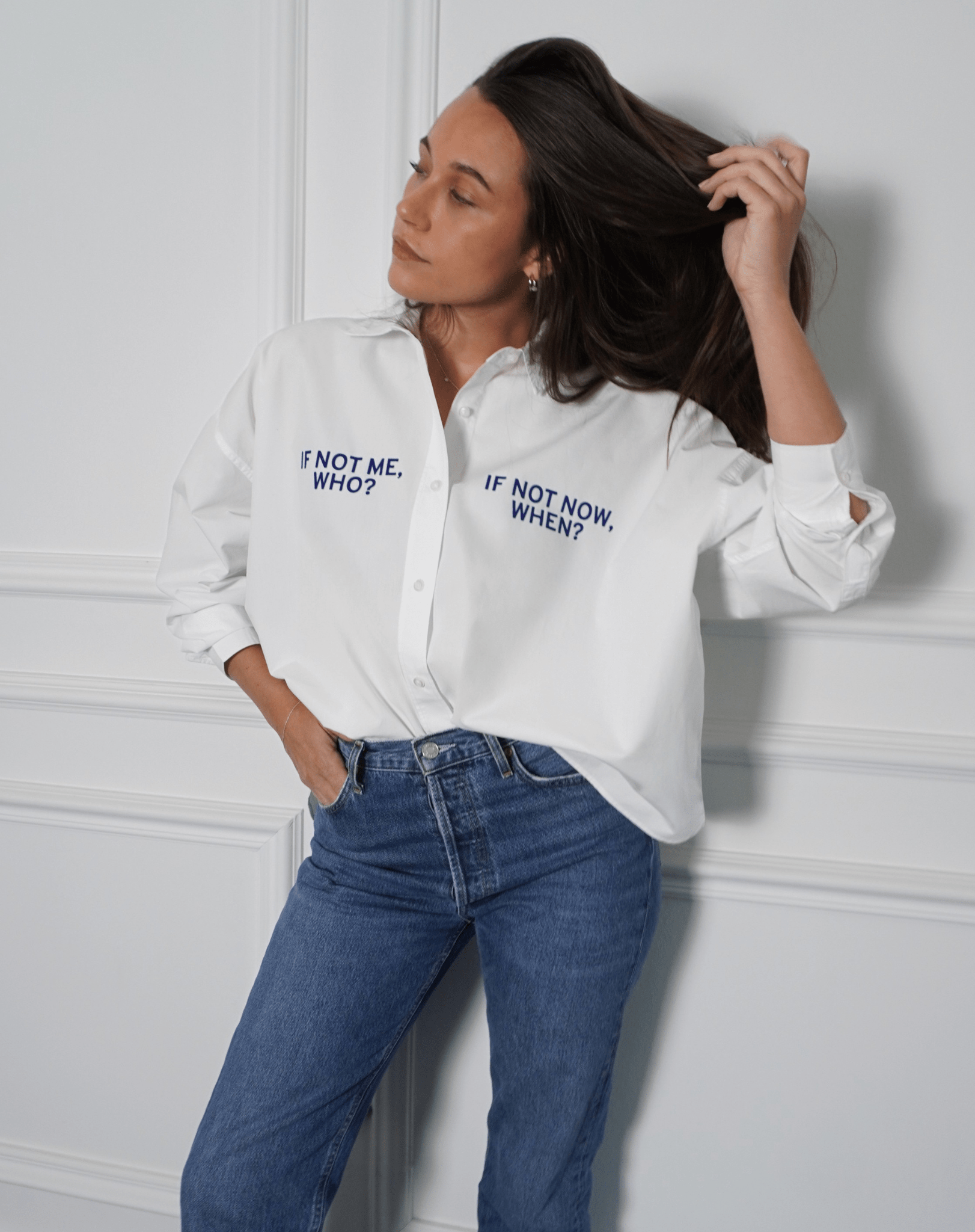 If not me who? If not now when? White Shirt (Blue print) - OBLIVIOUS?