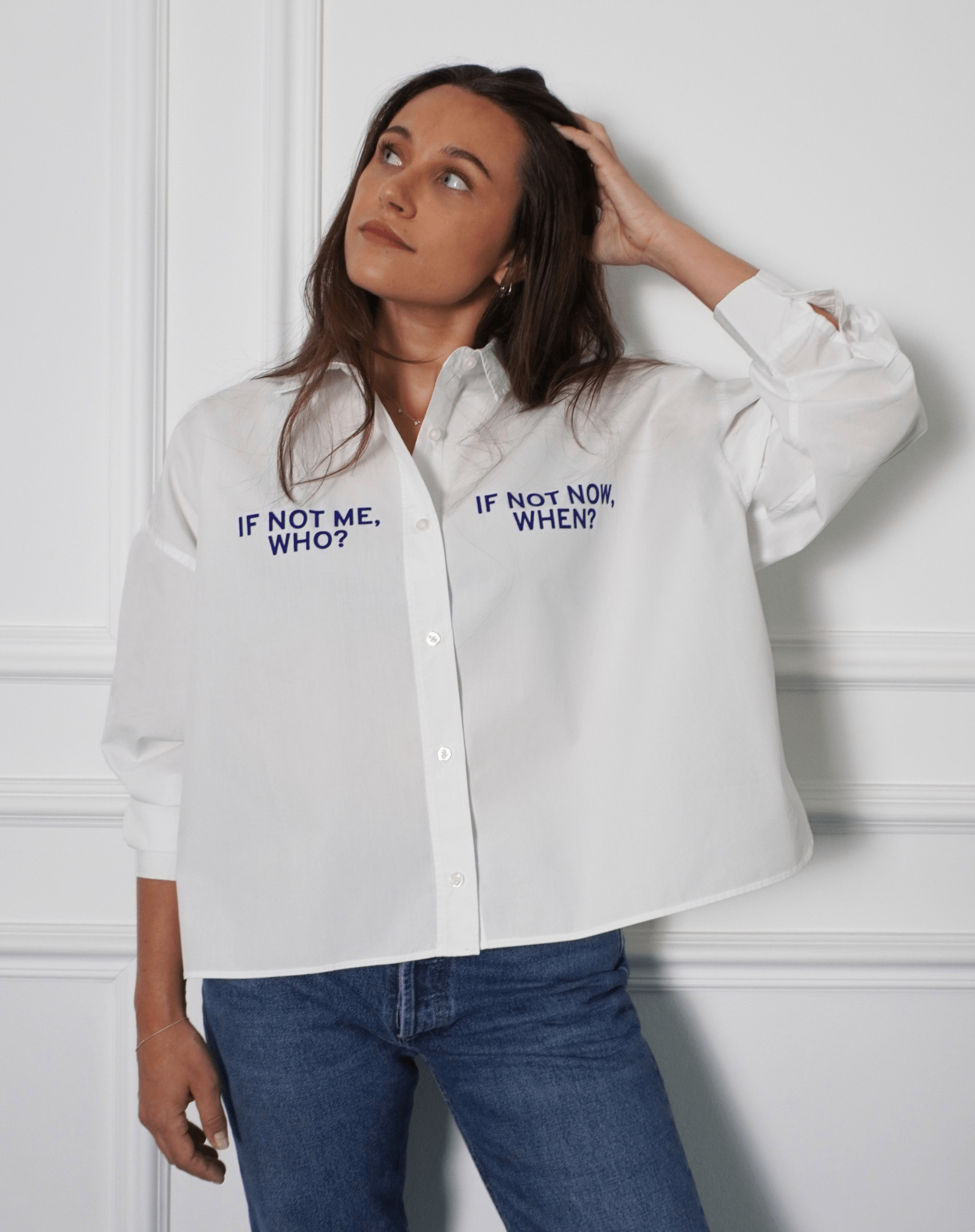 If not me who? If not now when? White Shirt (Blue print) - OBLIVIOUS?