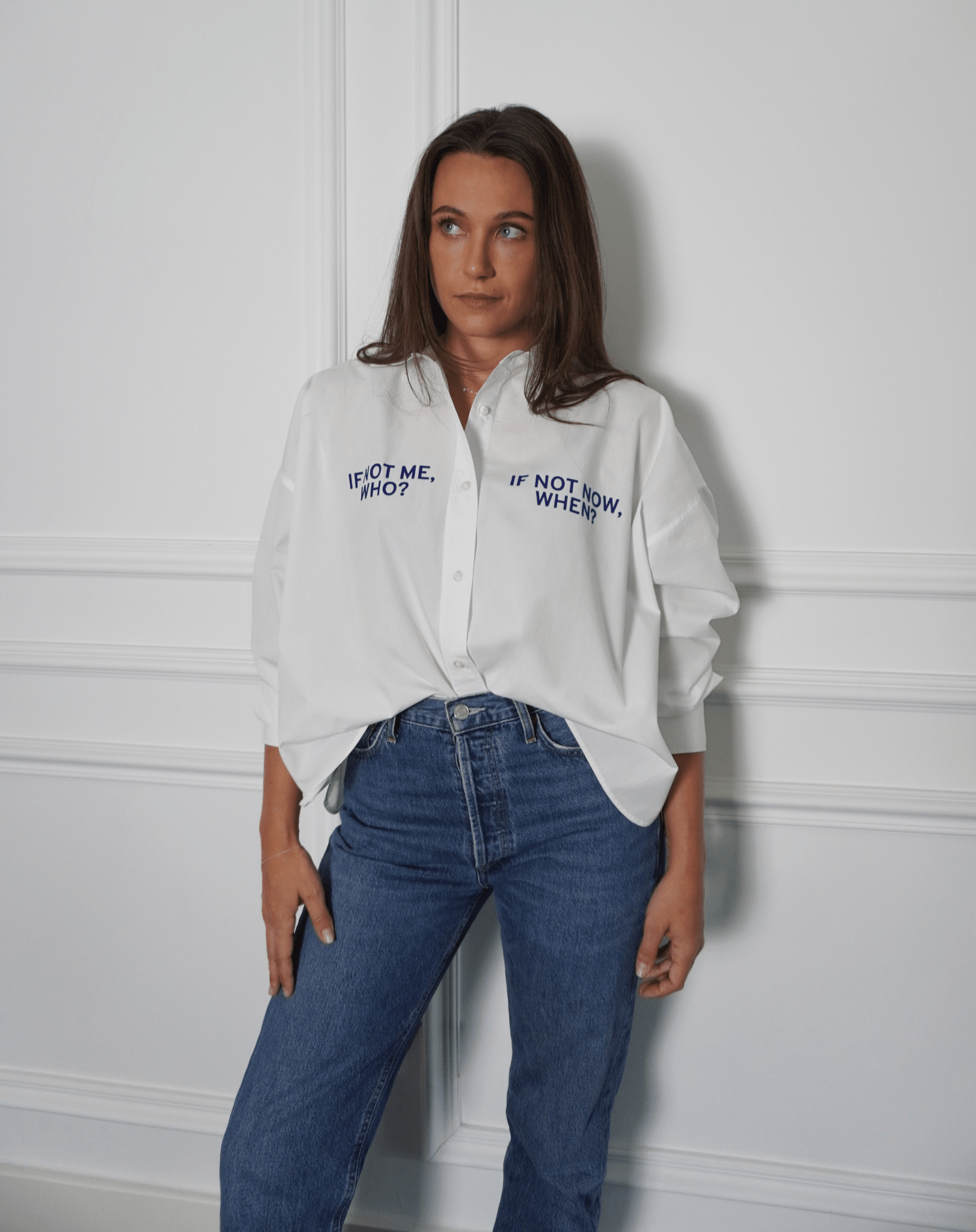 If not me who? If not now when? White Shirt (Blue print) - OBLIVIOUS?