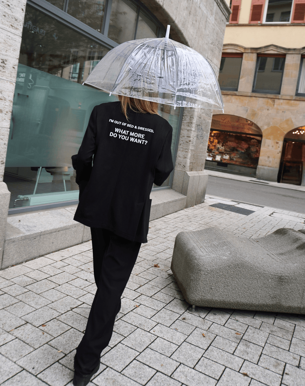 I'm out of bed and dressed, what more do you want? Upcycled Blazer - OBLIVIOUS?