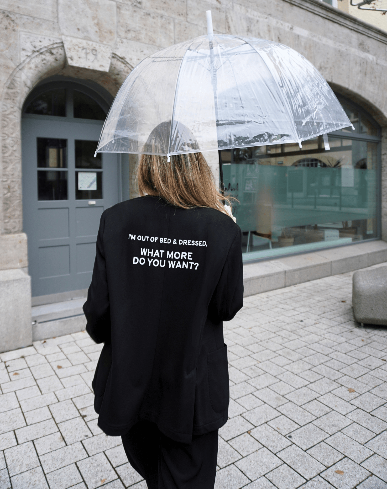 I'm out of bed and dressed, what more do you want? Upcycled Blazer - OBLIVIOUS?