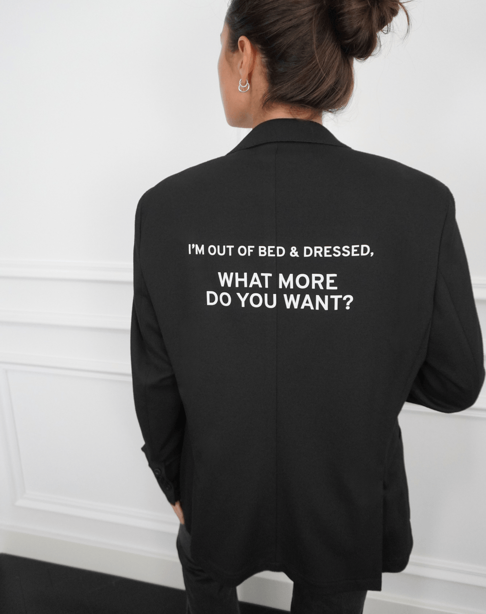 I'm out of bed and dressed, what more do you want? Upcycled Blazer - OBLIVIOUS?