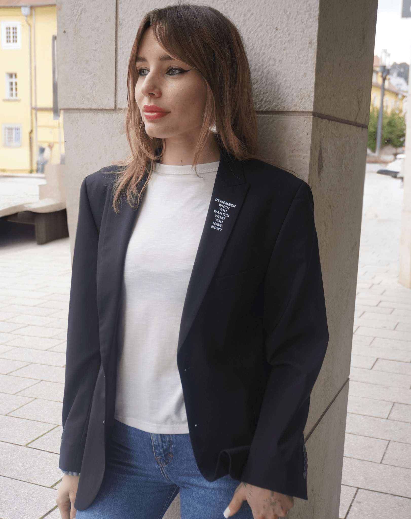 Remember when you wanted what you have now? Upcycled Blazer (small print) - OBLIVIOUS?