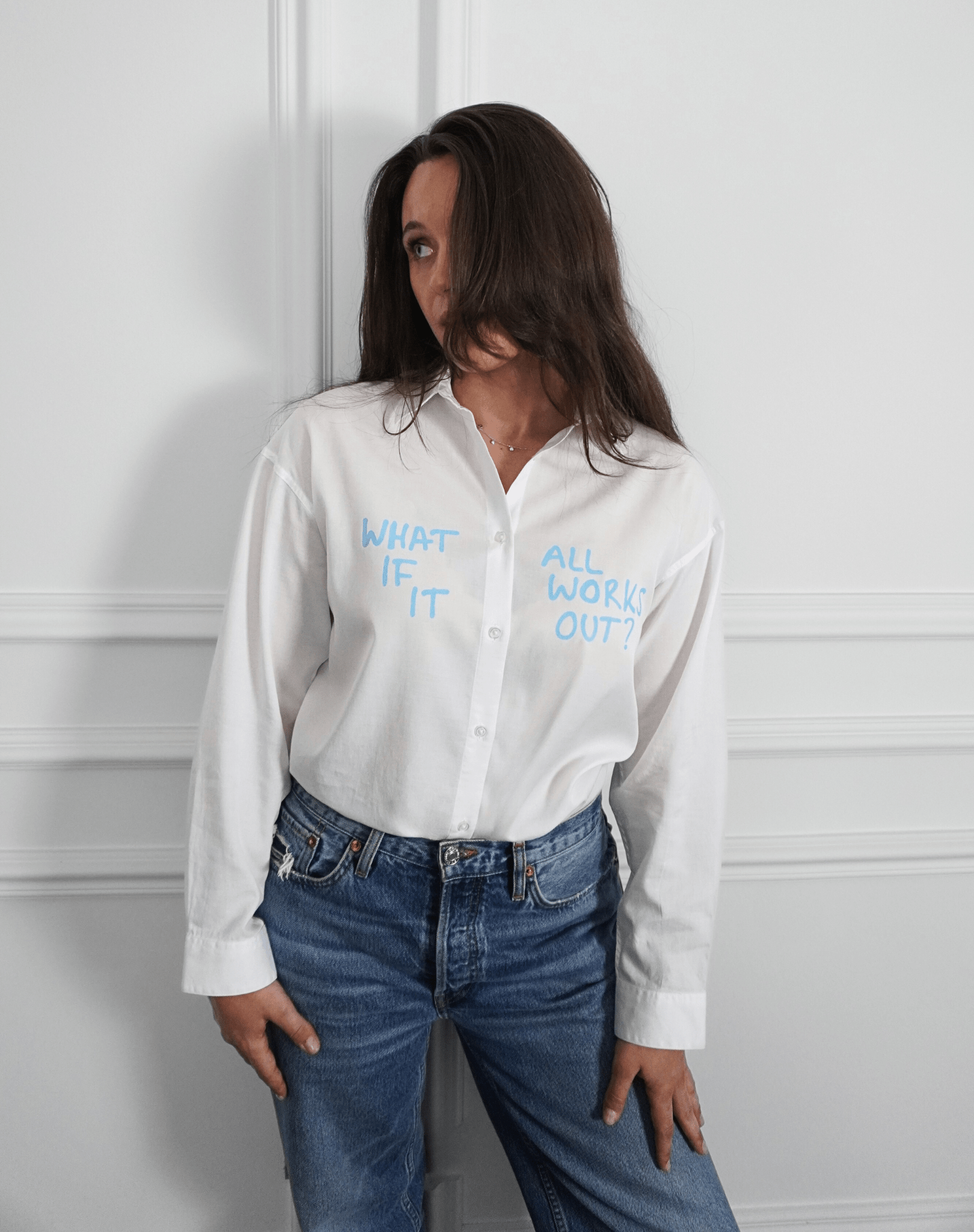 What if it all works out? White Shirt (light blue print) - OBLIVIOUS?
