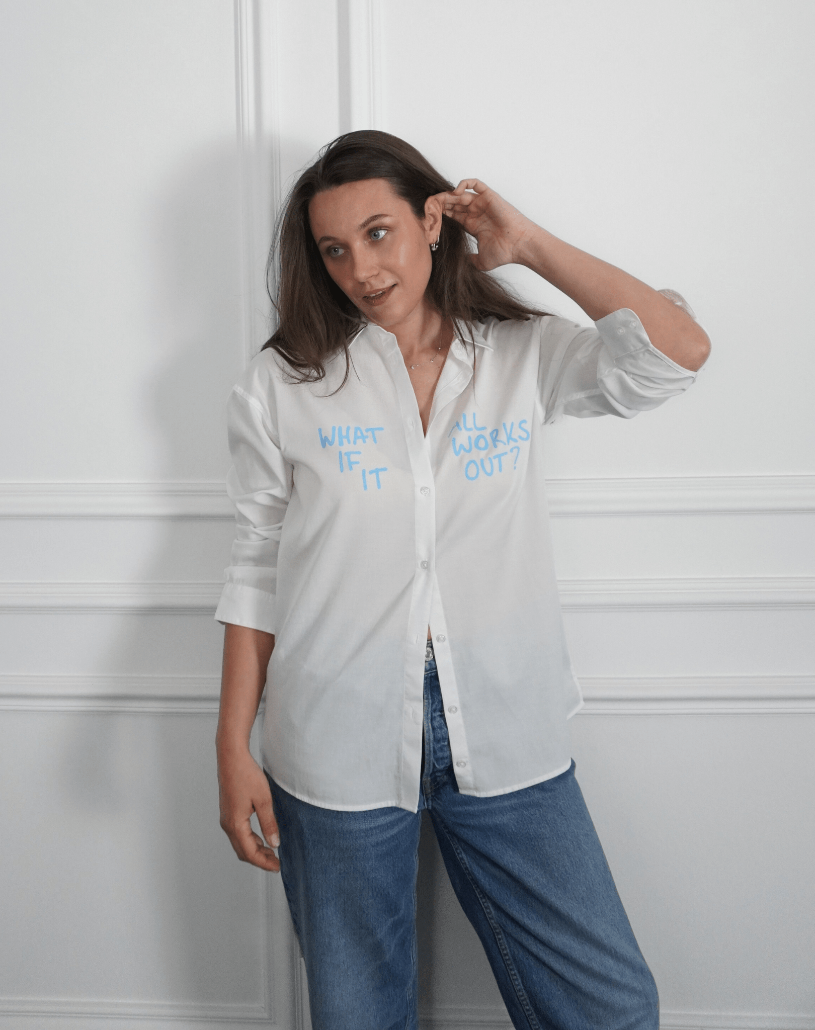 What if it all works out? White Shirt (light blue print) - OBLIVIOUS?