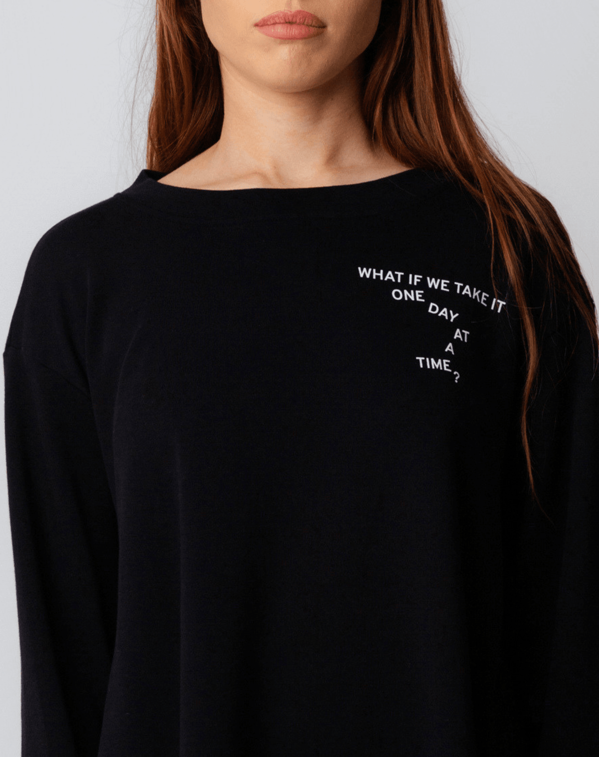 What if we take it one day at a time? Black Flowy Long Sleeve - OBLIVIOUS?