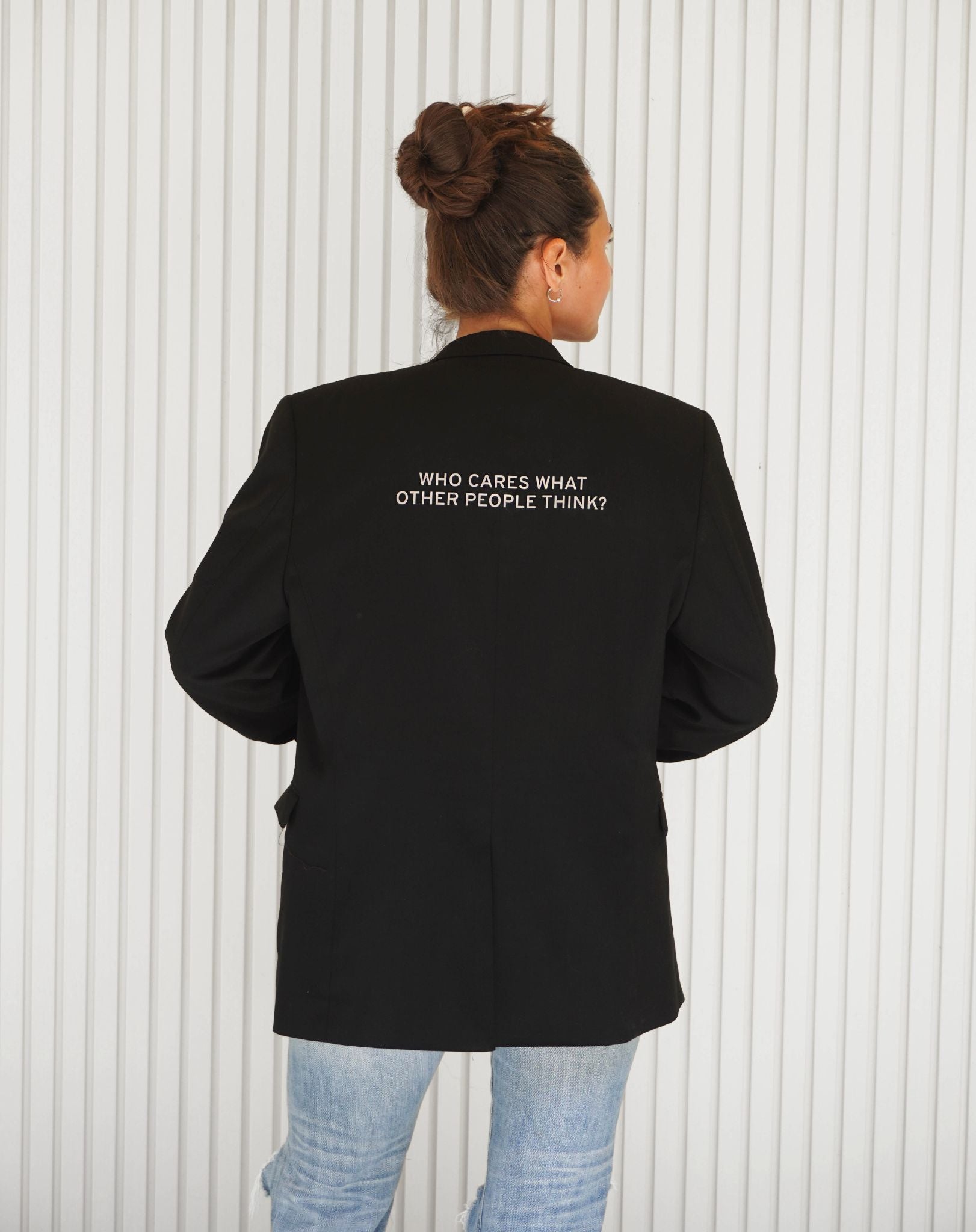 Who cares what other people think? Upcycled Blazer (Silver Reflective) - OBLIVIOUS?
