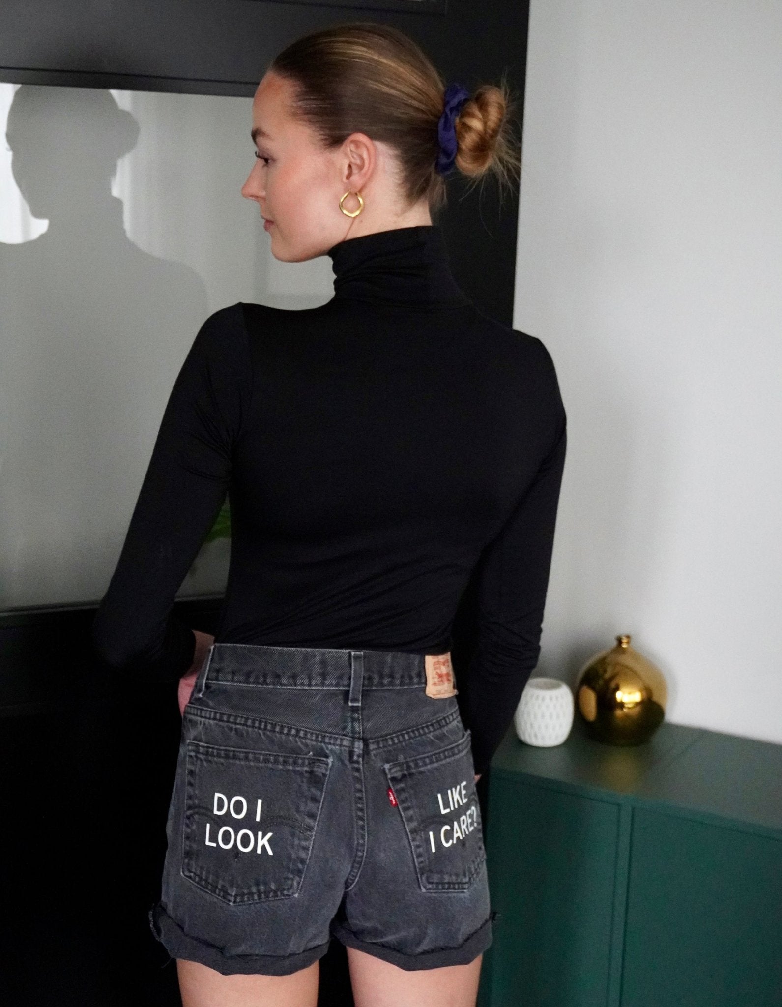 Upcycled Denim Shorts 'DO I LOOK LIKE I CARE?' - OBLIVIOUS?