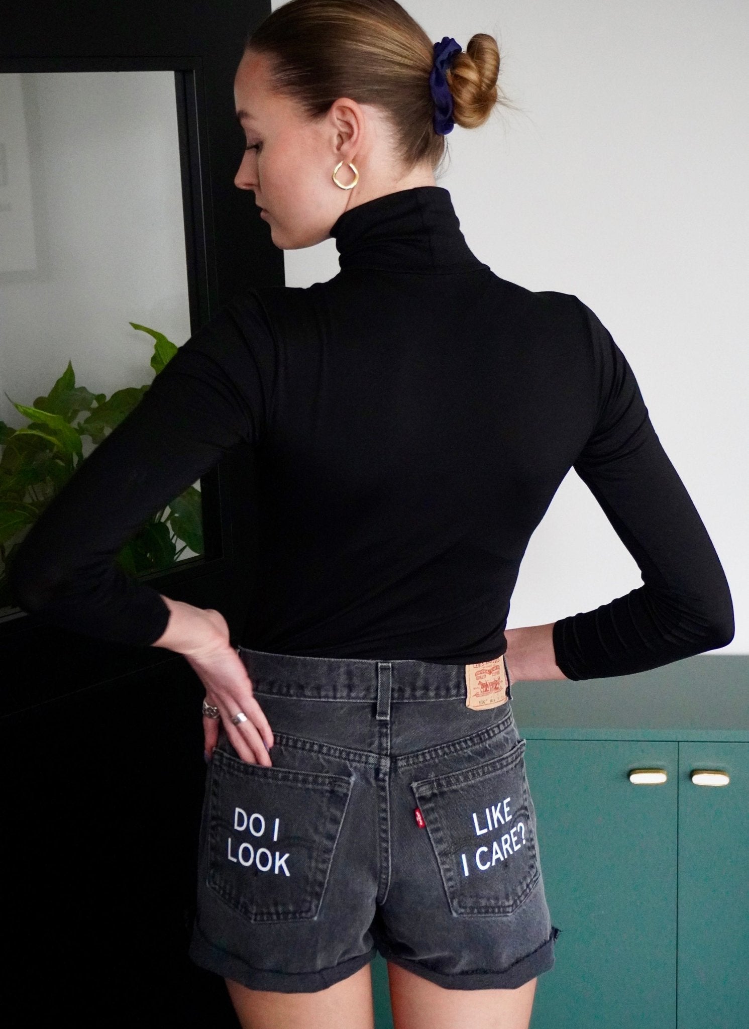 Upcycled Denim Shorts 'DO I LOOK LIKE I CARE?' - OBLIVIOUS?