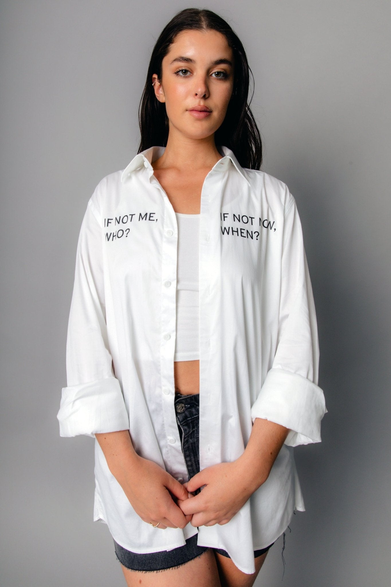 Upcycled White Shirt 'IF NOT ME, WHO? IF NOT NOW, WHEN?' - OBLIVIOUS?